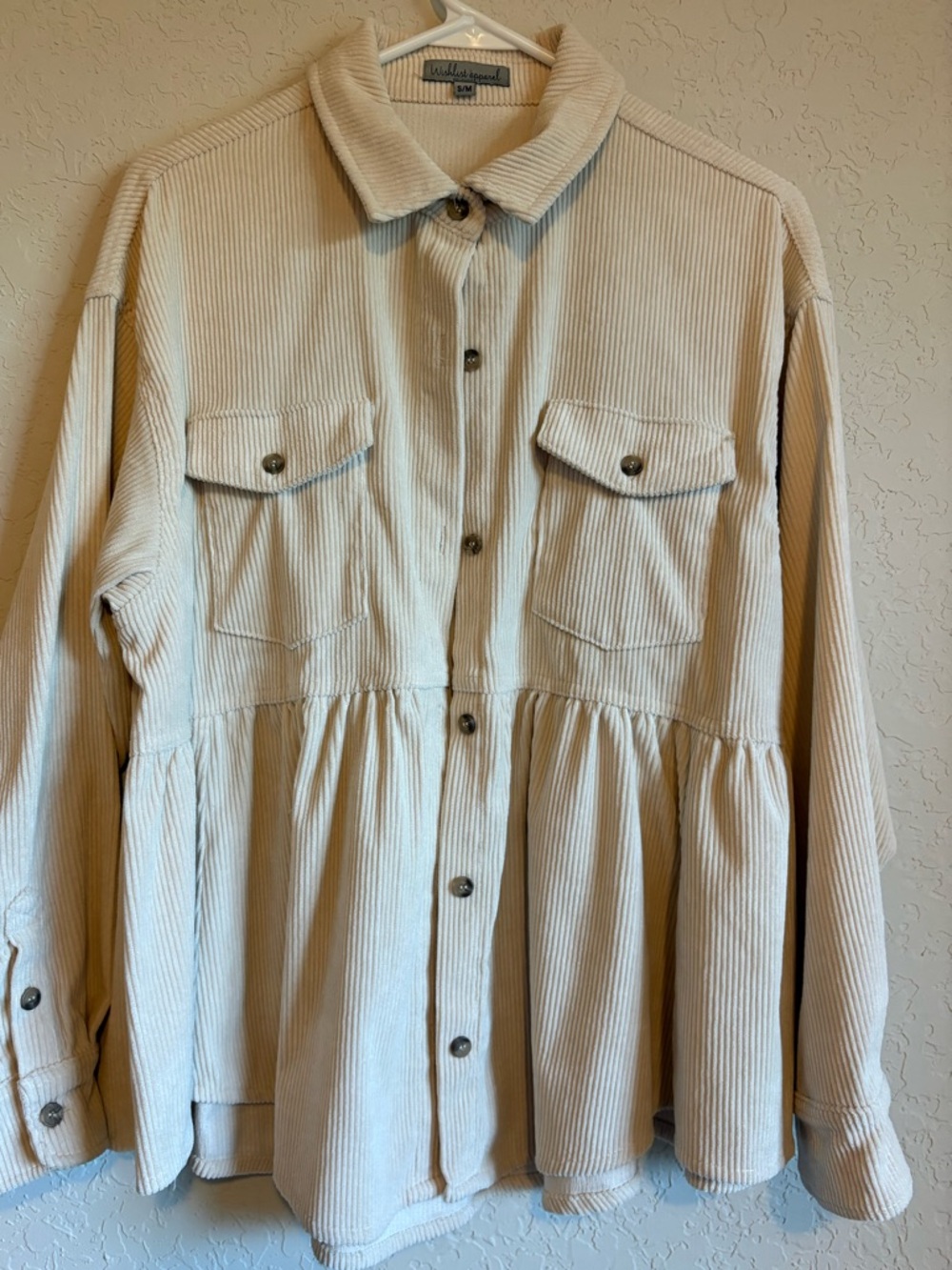 Wishlist Cream Corduroy Peplum Shacket